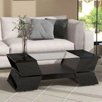 White / Black 2-Tier Geometric Glass Top Coffee Table with Storage