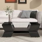 White / Black 2-Tier Geometric Glass Top Coffee Table with Storage