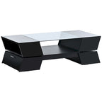 White / Black 2-Tier Geometric Glass Top Coffee Table with Storage