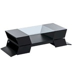 White / Black 2-Tier Geometric Glass Top Coffee Table with Storage