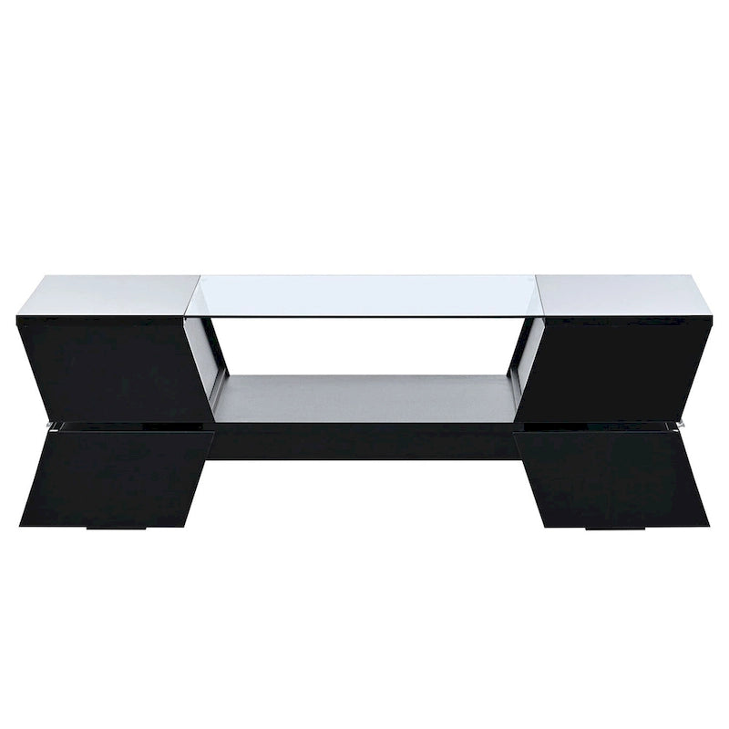 White / Black 2-Tier Geometric Glass Top Coffee Table with Storage
