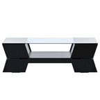 White / Black 2-Tier Geometric Glass Top Coffee Table with Storage