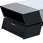 White / Black 2-Tier Geometric Glass Top Coffee Table with Storage