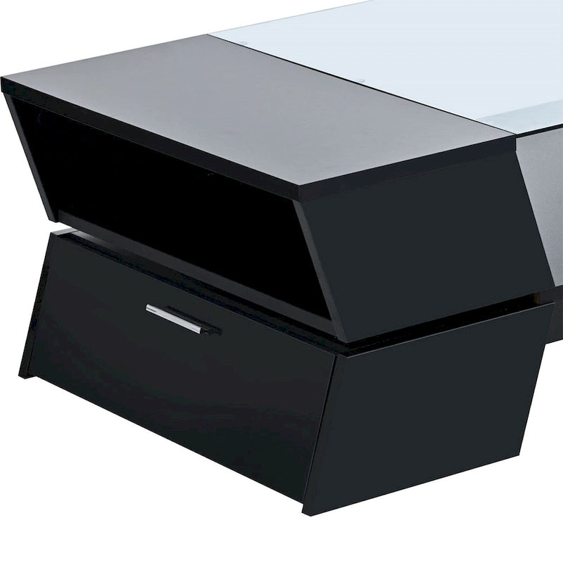 White / Black 2-Tier Geometric Glass Top Coffee Table with Storage