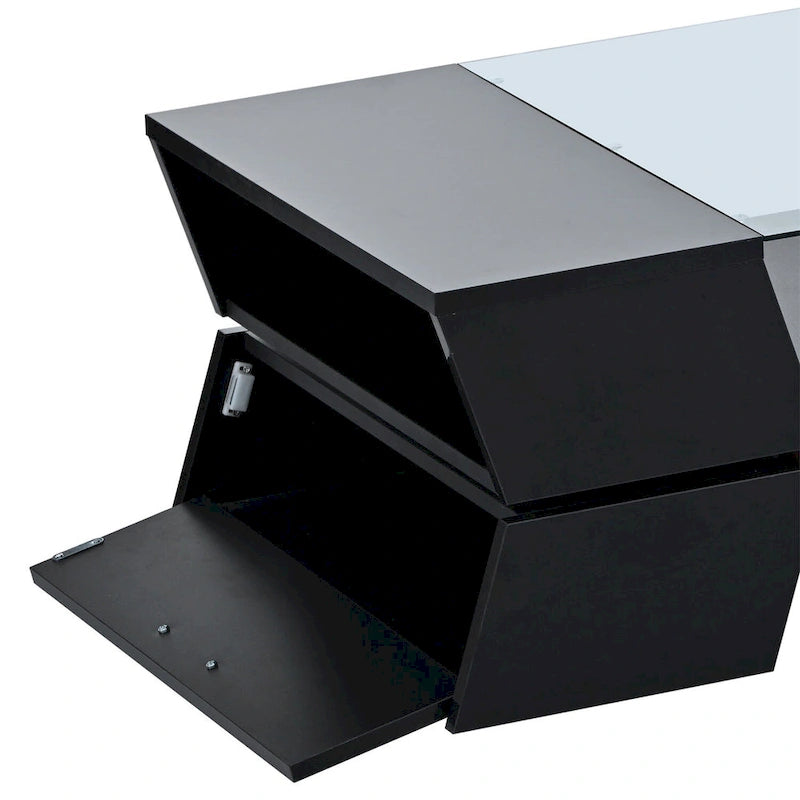 White / Black 2-Tier Geometric Glass Top Coffee Table with Storage