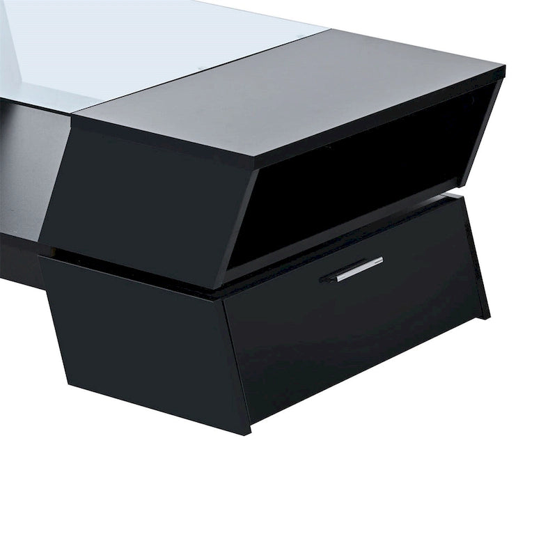 White / Black 2-Tier Geometric Glass Top Coffee Table with Storage