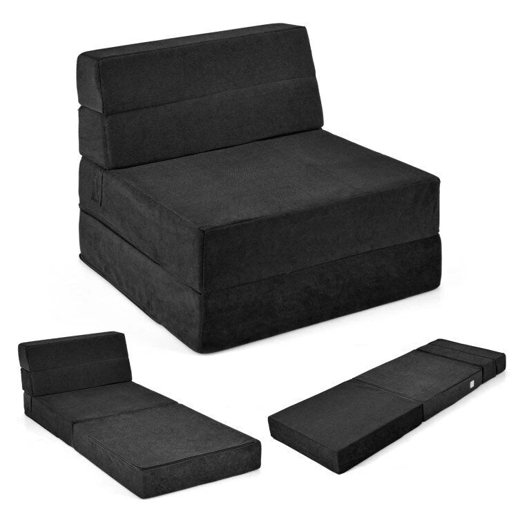 Tri-Fold Folding Chair Convertible Sleeper Bed - 75 x 28 x 6