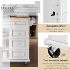 Rubber Wood Desktop Kitchen Cart Featuring Five Drawers, Concealed Cabinet, Adjustable Shelves and Smooth Rolling Wheels