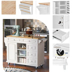 Rubber Wood Desktop Kitchen Cart Featuring Five Drawers, Concealed Cabinet, Adjustable Shelves and Smooth Rolling Wheels