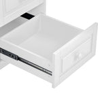 Rubber Wood Desktop Kitchen Cart Featuring Five Drawers, Concealed Cabinet, Adjustable Shelves and Smooth Rolling Wheels