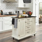 Off-White Rustic Kitchen Cart with Granite Top – Single User