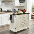 Seaside Lodge Off-White Wood Kitchen Cart - 45 x 36 x 16