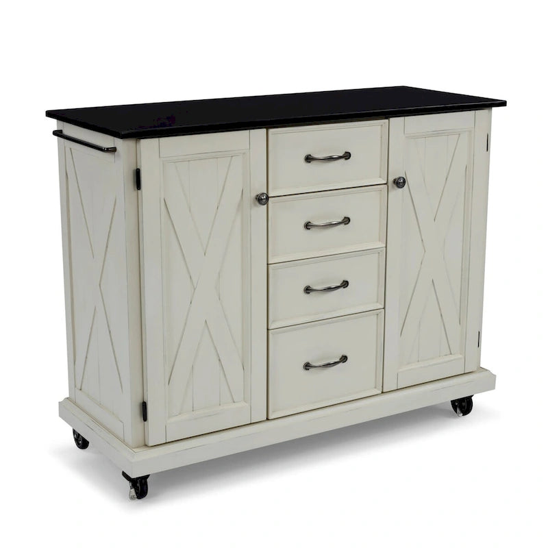 Off-White Rustic Kitchen Cart with Granite Top – Single User