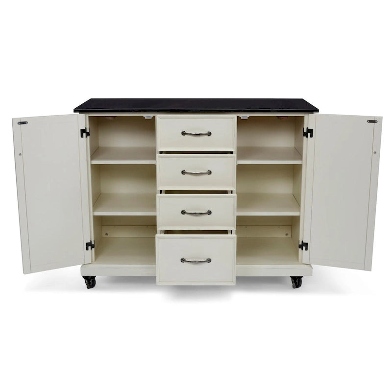 Off-White Rustic Kitchen Cart with Granite Top – Single User