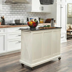 Off-White Rustic Kitchen Cart with Granite Top – Single User