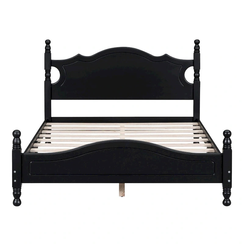 Retro Style Platform Bed with Wooden Slat Support