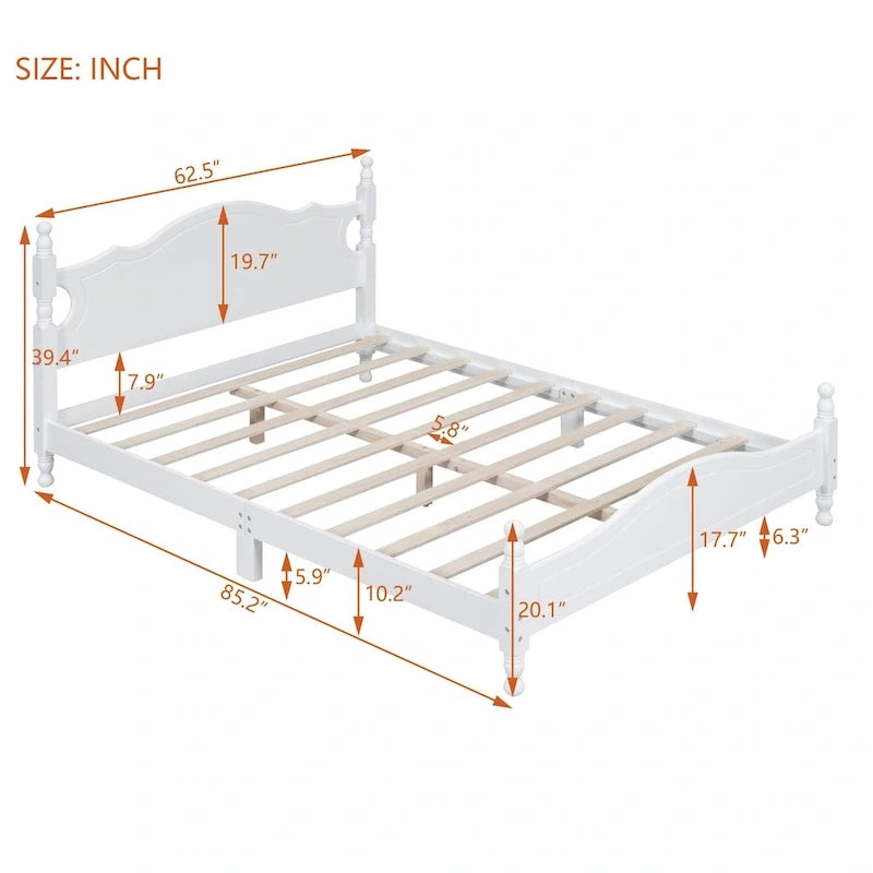 Retro Style Platform Bed with Wooden Slat Support