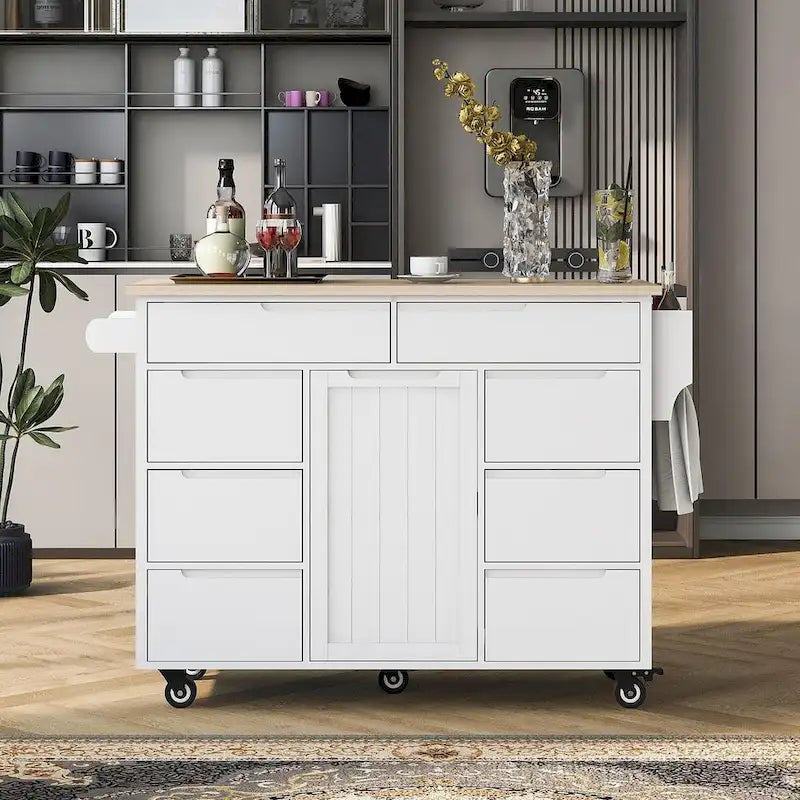 Black / Blue / White Rolling Kitchen Cart with 8 Drawers, 1-Person Use