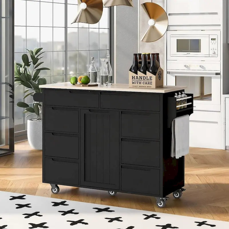 Black / Blue / White Rolling Kitchen Cart with 8 Drawers, 1-Person Use