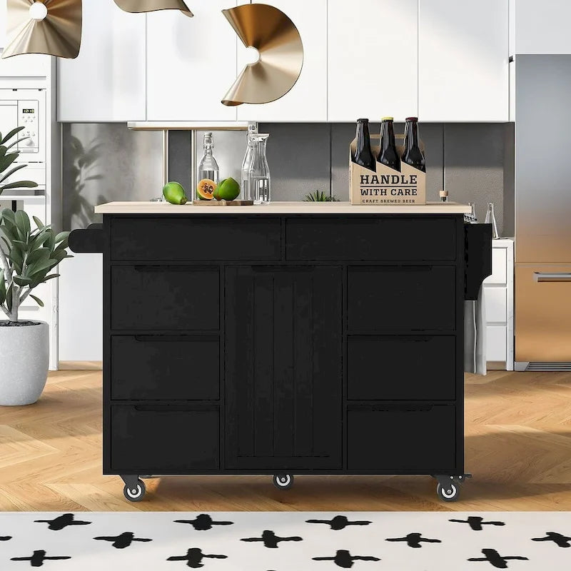 Black / Blue / White Rolling Kitchen Cart with 8 Drawers, 1-Person Use