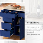 Black / Blue / White Rolling Kitchen Cart with 8 Drawers, 1-Person Use