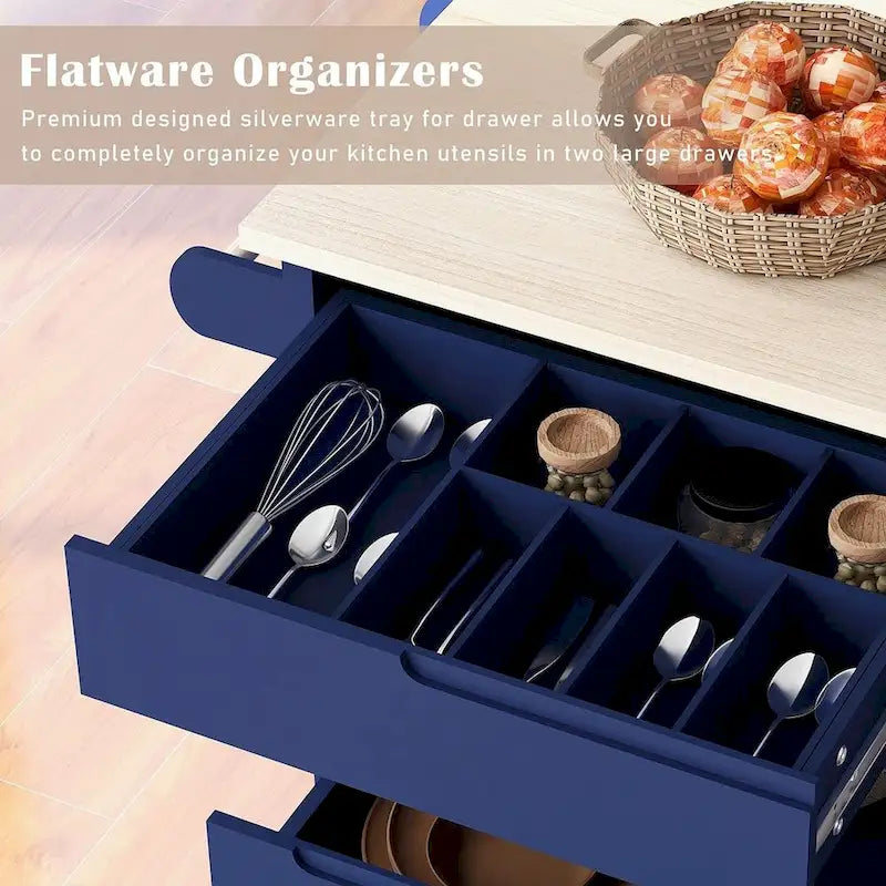 Black / Blue / White Rolling Kitchen Cart with 8 Drawers, 1-Person Use