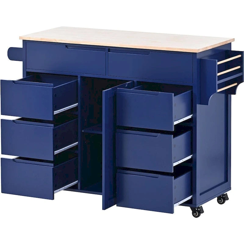 Black / Blue / White Rolling Kitchen Cart with 8 Drawers, 1-Person Use