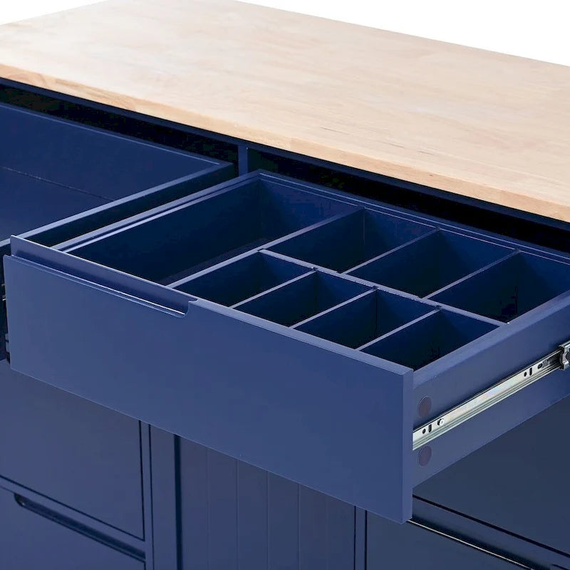 Black / Blue / White Rolling Kitchen Cart with 8 Drawers, 1-Person Use