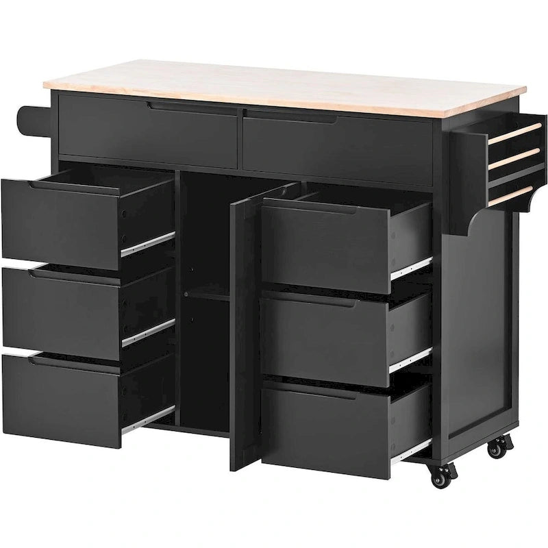 Black / Blue / White Rolling Kitchen Cart with 8 Drawers, 1-Person Use
