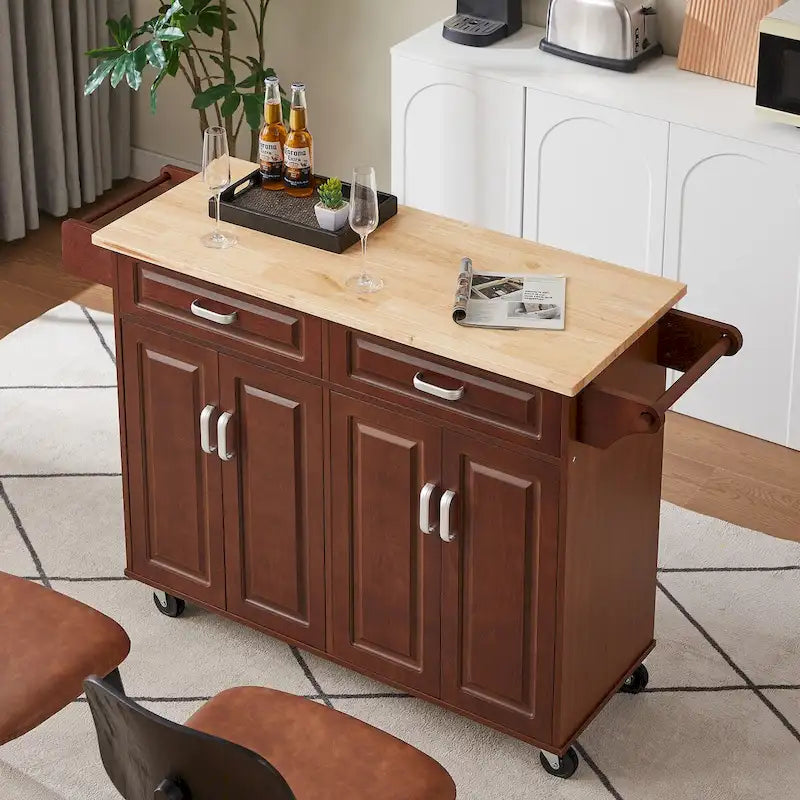 Rolling Kitchen Cart with 2 Drawers – Brown / Chocolate, 1-Person Use