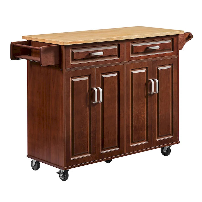 Rolling Kitchen Cart with 2 Drawers – Brown / Chocolate, 1-Person Use