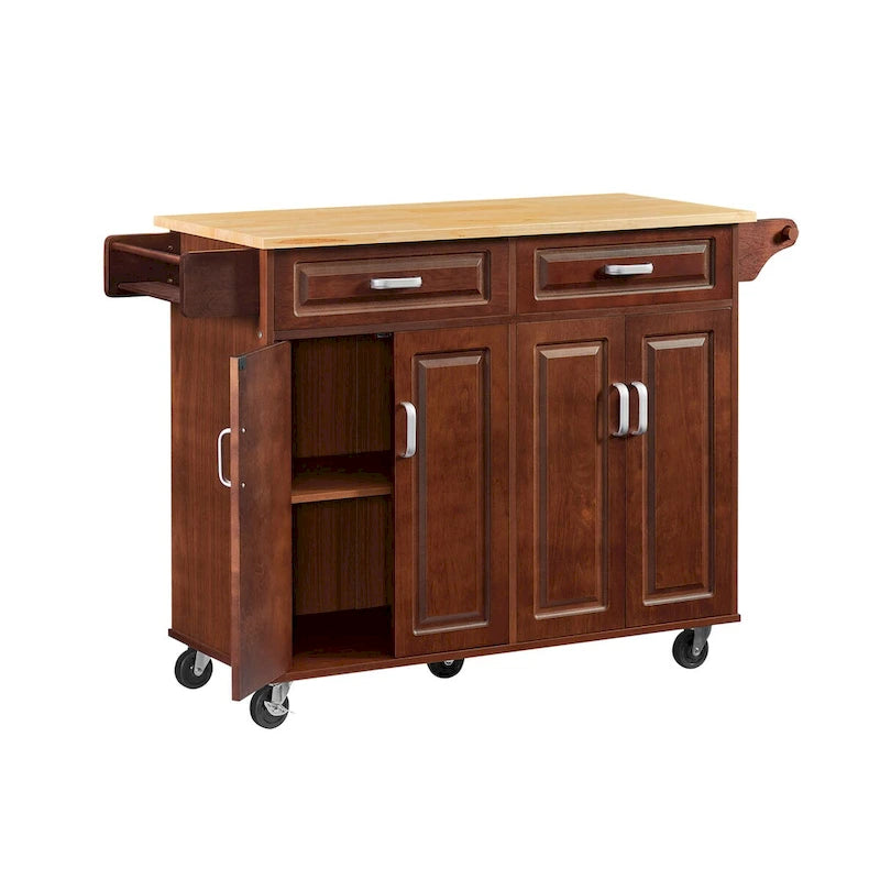 Rolling Kitchen Cart with 2 Drawers – Brown / Chocolate, 1-Person Use