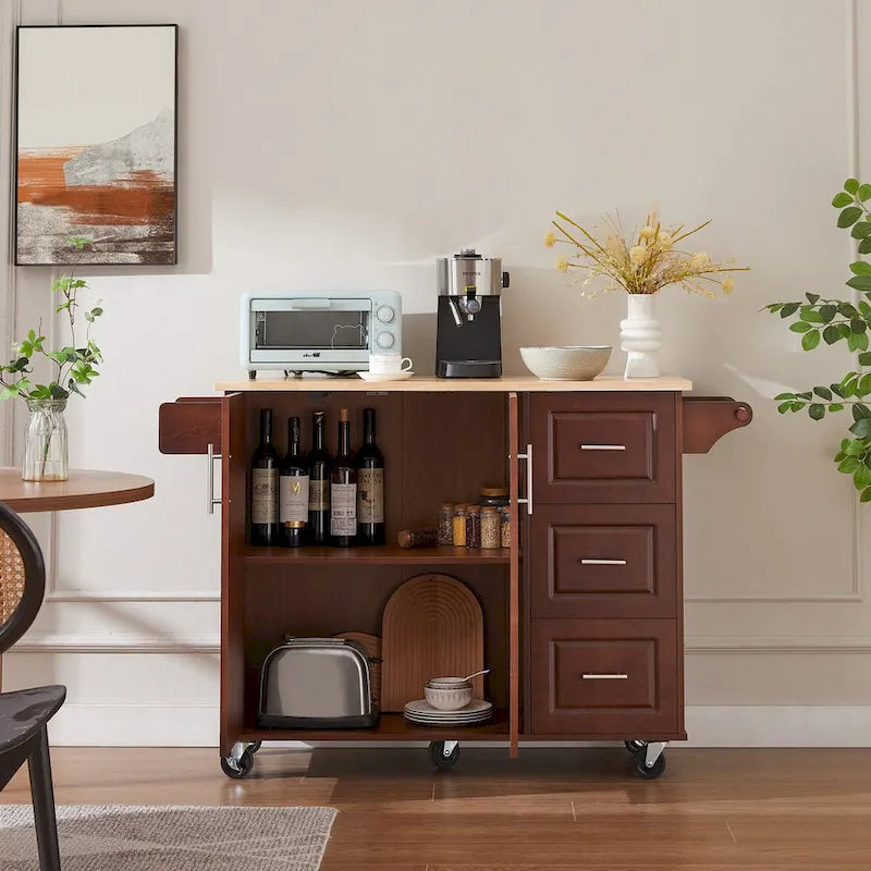 Rolling Kitchen Cart with 2 Drawers – Brown / Chocolate, 1-Person Use