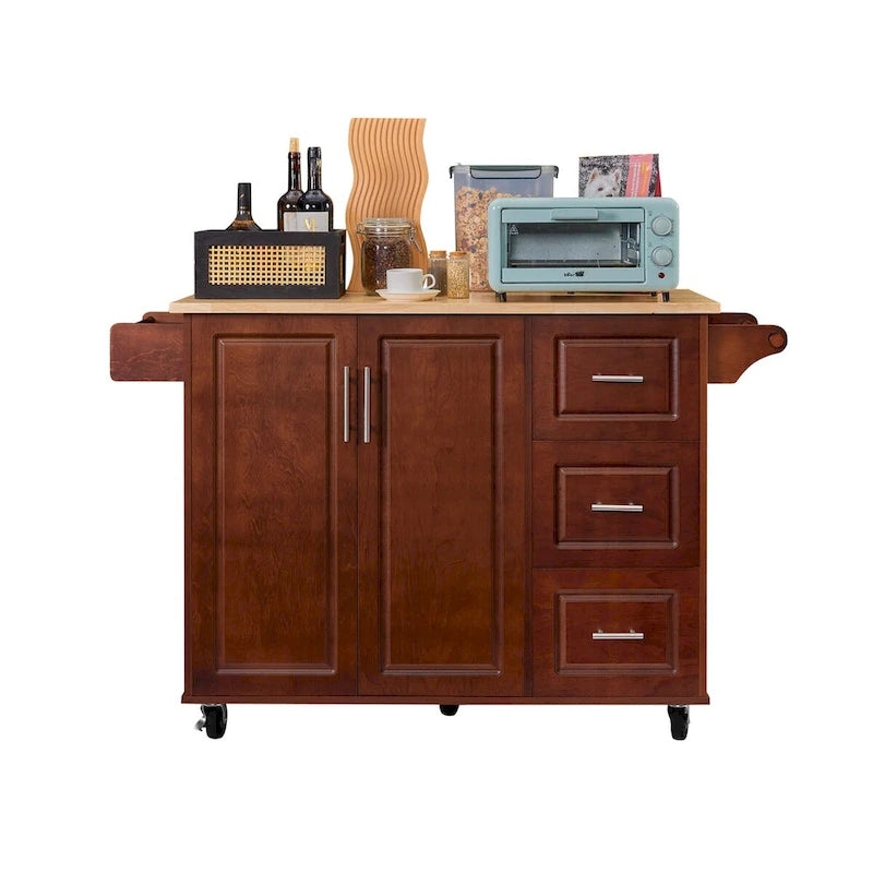 Rolling Kitchen Cart with 2 Drawers – Brown / Chocolate, 1-Person Use