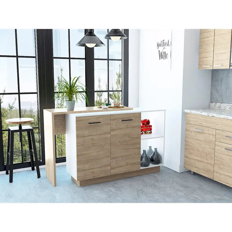 White 2-Shelf 1-Drawer Kitchen Island for 1