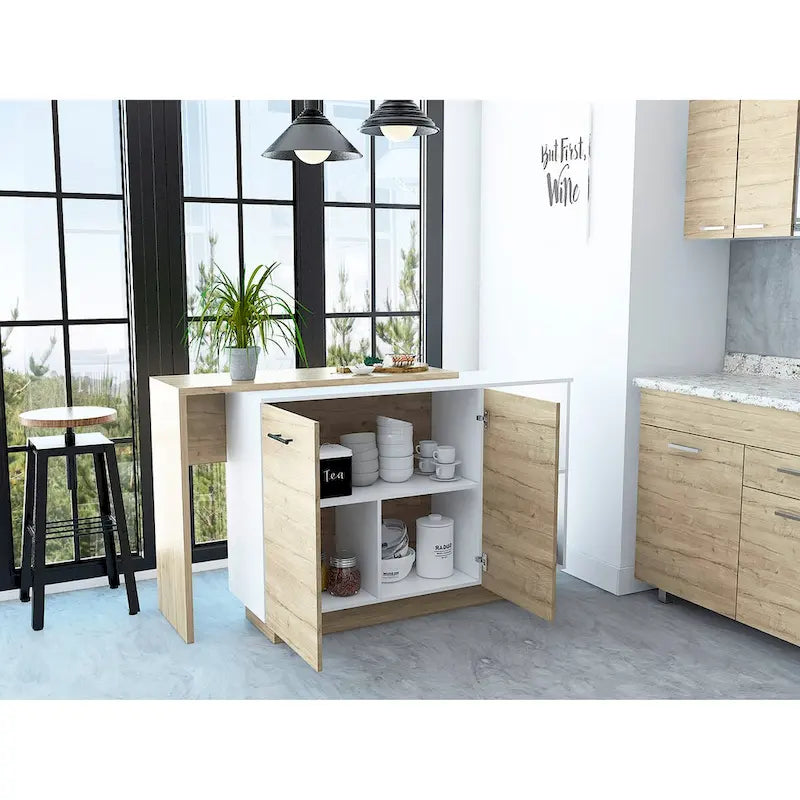 White 2-Shelf 1-Drawer Kitchen Island for 1