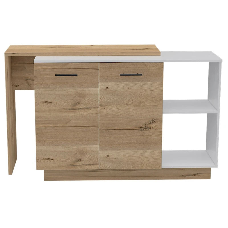 White 2-Shelf 1-Drawer Kitchen Island for 1