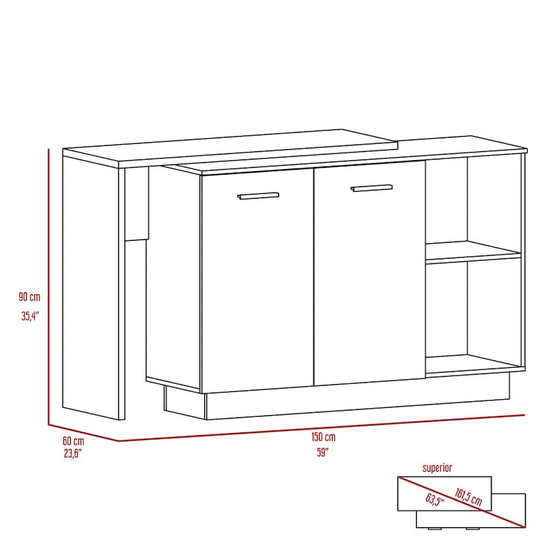 White 2-Shelf 1-Drawer Kitchen Island for 1