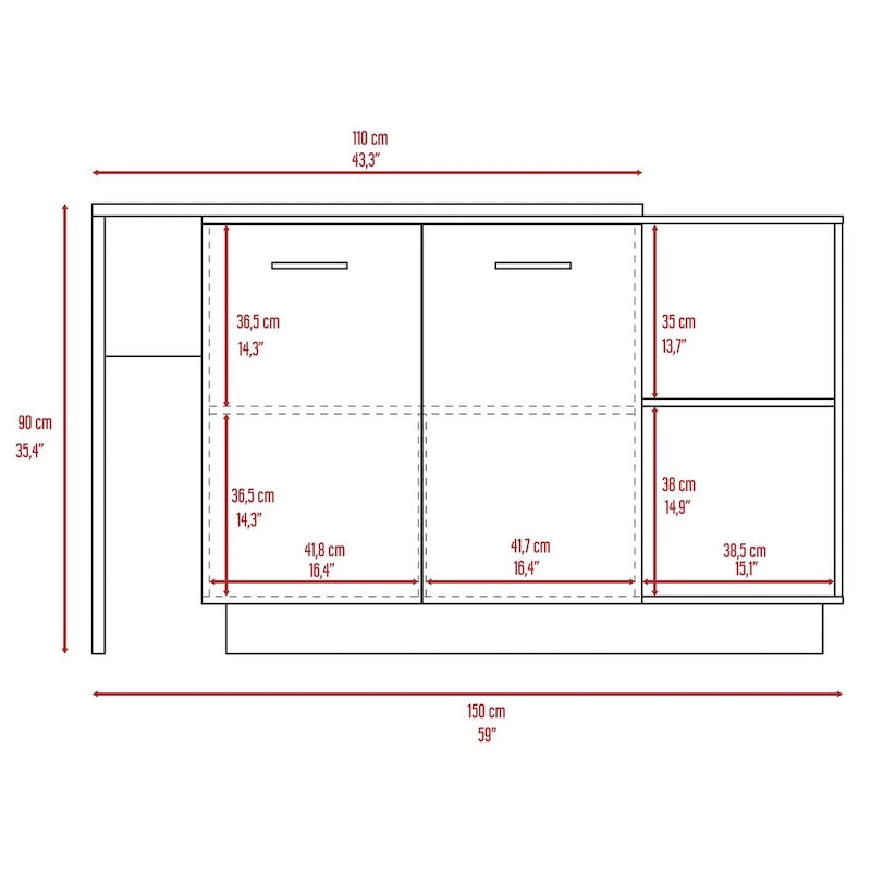 White 2-Shelf 1-Drawer Kitchen Island for 1