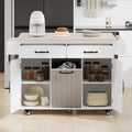 White / Gray / Walnut Brown Kitchen Island with Tilt-Out Trash Cabinet