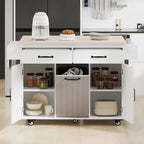 White / Gray / Walnut Brown Kitchen Island with Tilt-Out Trash Cabinet
