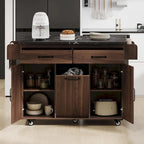 White / Gray / Walnut Brown Kitchen Island with Tilt-Out Trash Cabinet