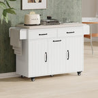 White / Gray / Walnut Brown Kitchen Island with Tilt-Out Trash Cabinet
