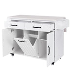 White / Gray / Walnut Brown Kitchen Island with Tilt-Out Trash Cabinet