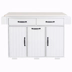 White / Gray / Walnut Brown Kitchen Island with Tilt-Out Trash Cabinet