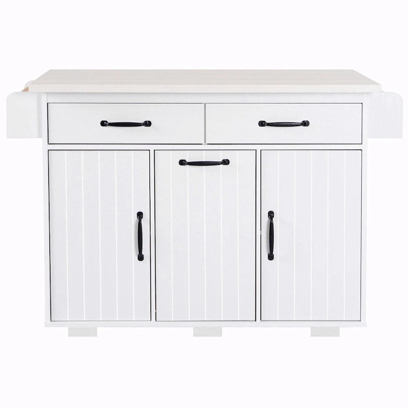 White / Gray / Walnut Brown Kitchen Island with Tilt-Out Trash Cabinet