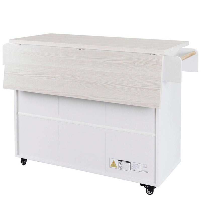 White / Gray / Walnut Brown Kitchen Island with Tilt-Out Trash Cabinet