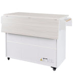White / Gray / Walnut Brown Kitchen Island with Tilt-Out Trash Cabinet