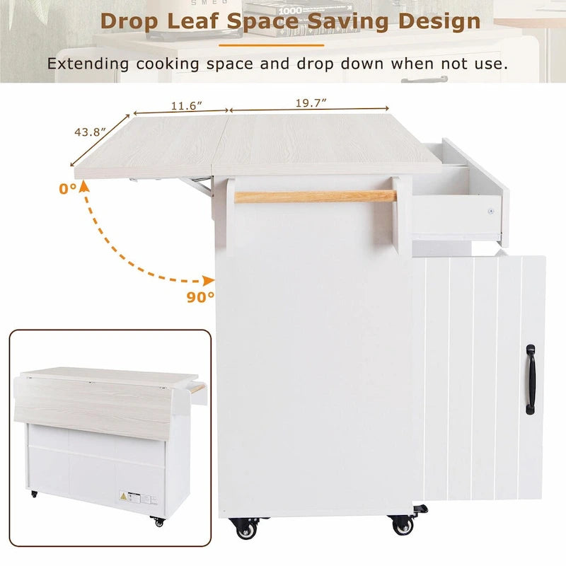 White / Gray / Walnut Brown Kitchen Island with Tilt-Out Trash Cabinet