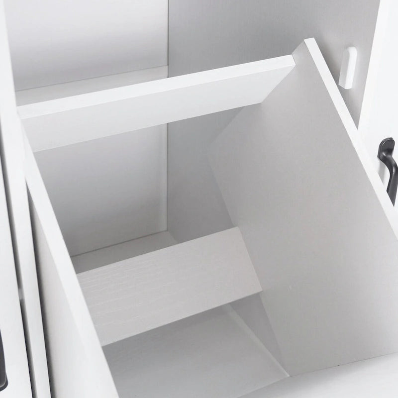 White / Gray / Walnut Brown Kitchen Island with Tilt-Out Trash Cabinet